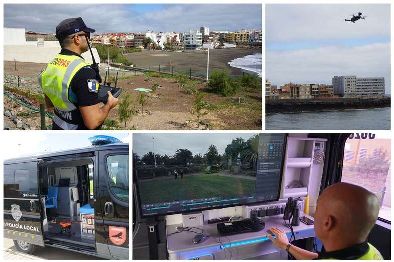 Una de los drones de la Policía Local en la playa de La Garita (Foto Acfi Press)
